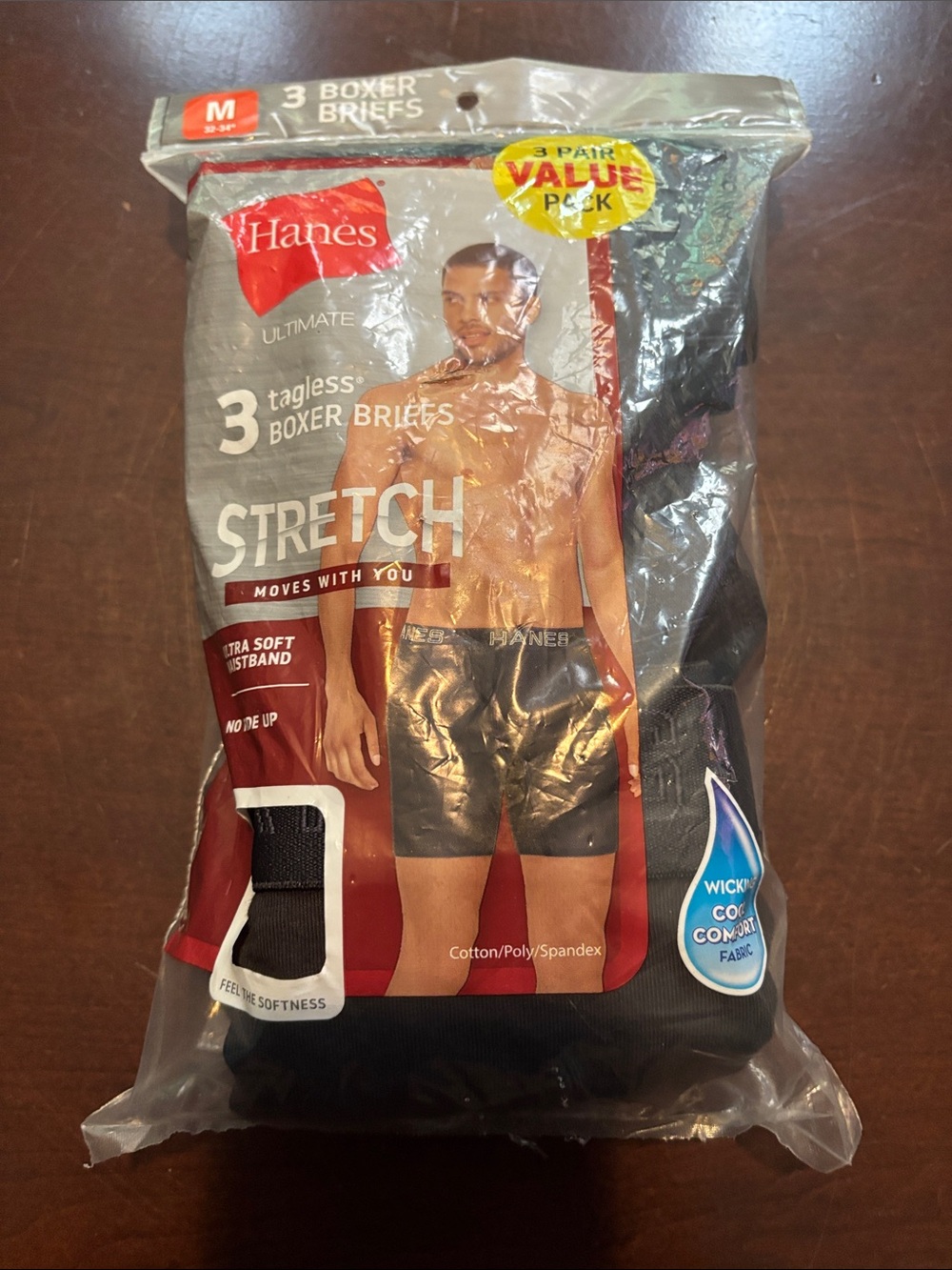 Hanes 3 Pack Black Tagless Stretch Ultra Soft Waistband Boxer Briefs NWT